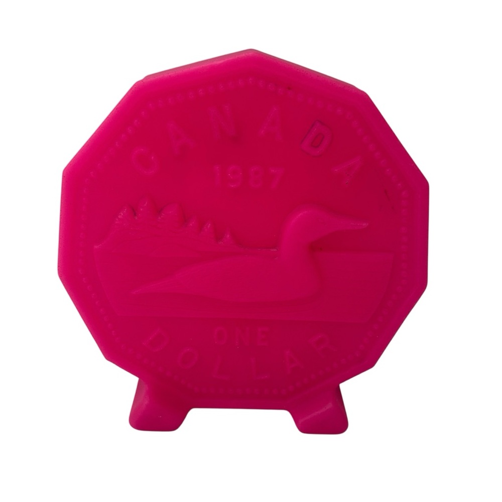 Vintage Hot Pink ‘87 Loony Coin Bank Accent Canada One Dollar Plastic Coin Bank